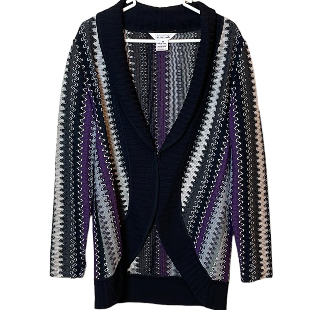 Misook Exclusive. Long sleeve sweater jacket. ‎ Cardigan. XS. Black/Purple